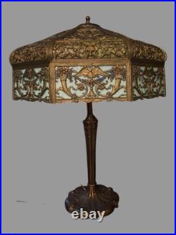 27 Victorian Table Lamp w Multiple Molded Colored Slag Glass Lamp Shade Panels