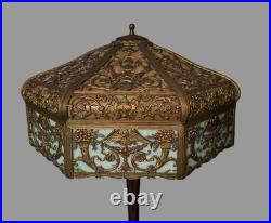 27 Victorian Table Lamp w Multiple Molded Colored Slag Glass Lamp Shade Panels
