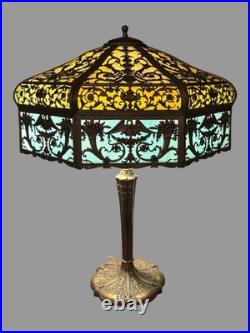 27 Victorian Table Lamp w Multiple Molded Colored Slag Glass Lamp Shade Panels