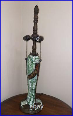 29 Emerald Mosaic Slag Glass Lamp 3 bulb Dragonfly Motif
