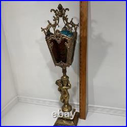 29 Vintage Cherub Putti Lamp Slag Glass Panels Pat Pend 645 Marble Base