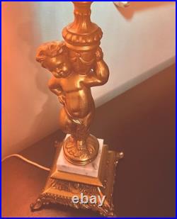 29 Vintage Cherub Putti Lamp Slag Glass Panels Pat Pend 645 Marble Base