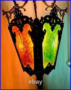 29 Vintage Cherub Putti Lamp Slag Glass Panels Pat Pend 645 Marble Base