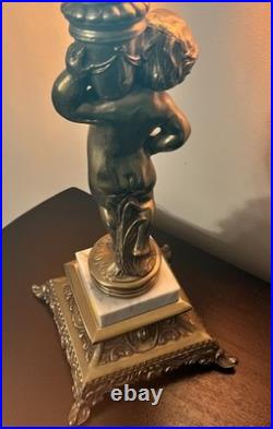 29 Vintage Cherub Putti Lamp Slag Glass Panels Pat Pend 645 Marble Base