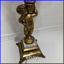 29 Vintage Cherub Putti Lamp Slag Glass Panels Pat Pend 645 Marble Base