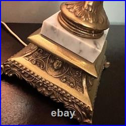 29 Vintage Cherub Putti Lamp Slag Glass Panels Pat Pend 645 Marble Base
