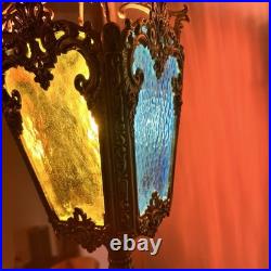 29 Vintage Cherub Putti Lamp Slag Glass Panels Pat Pend 645 Marble Base