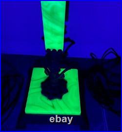 2 Agate Glass Uranium Reactive Floor Lamps Slag withShades Vintage Art Deco Houze