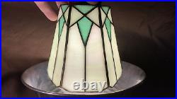 2 Antique 6 Side Art Deco Arts Crafts Slag Glass Lamp Light Pendant Sconce Shade