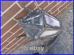 2 Antique Cast Iron & Slag Glass Gothic Architectural Wall Lamp Light Sconces