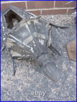 2 Antique Cast Iron & Slag Glass Gothic Architectural Wall Lamp Light Sconces