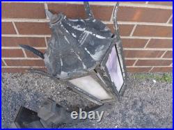 2 Antique Cast Iron & Slag Glass Gothic Architectural Wall Lamp Light Sconces