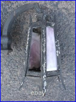 2 Antique Cast Iron & Slag Glass Gothic Architectural Wall Lamp Light Sconces