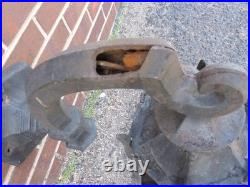 2 Antique Cast Iron & Slag Glass Gothic Architectural Wall Lamp Light Sconces