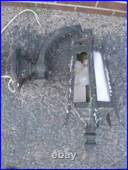 2 Antique Cast Iron & Slag Glass Gothic Architectural Wall Lamp Light Sconces