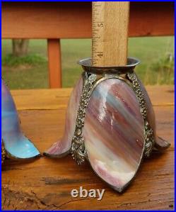 2 Antique Sconce Lamp Shades Tulip Slag Glass Rare Rainbow Colors 2 1/4 Fitter