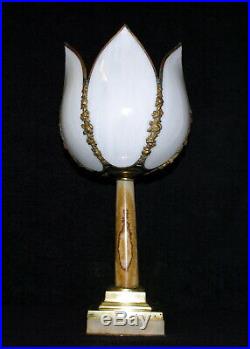 2 x DECO NOUVEAU WHITE CURVED TULIP SLAG GLASS LAMP HANGING LIGHT SHADES