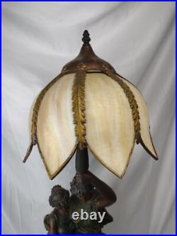 32 Resin Table Lamp Paul & Virginie with a Slag Glass Shade Lamp