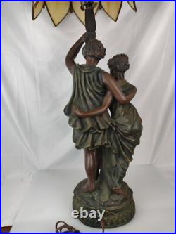 32 Resin Table Lamp Paul & Virginie with a Slag Glass Shade Lamp