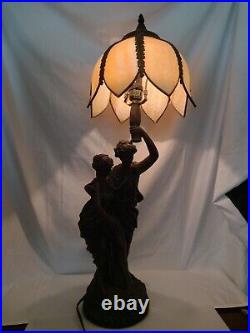 32 Resin Table Lamp Paul & Virginie with a Slag Glass Shade Lamp