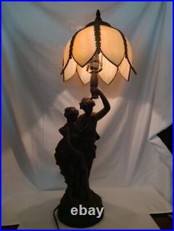 32 Resin Table Lamp Paul & Virginie with a Slag Glass Shade Lamp