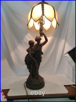 32 Resin Table Lamp Paul & Virginie with a Slag Glass Shade Lamp