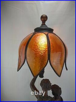 32 Resin Table Lamp Paul & Virginie with a Slag Glass Shade Lamp