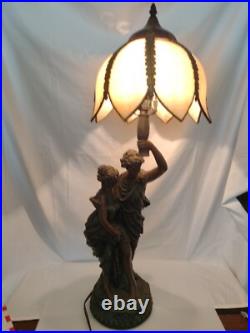 32 Resin Table Lamp Paul & Virginie with a Slag Glass Shade Lamp