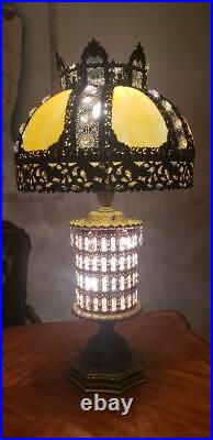 37'' Antique Slag Glass Lamp Gothic Lamp Hollywood Regency Lamp 1950s