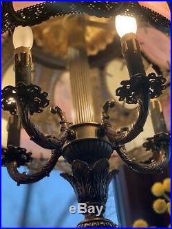42 Inches Tall BrassCandelabra lamp with Slag Glass Shade
