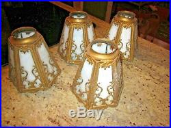 4 matching slag glass light fixture lamp shade lot Arts & Crafts Deco Nouveau