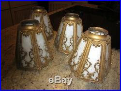 4 matching slag glass light fixture lamp shade lot Arts & Crafts Deco Nouveau