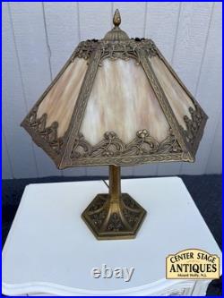 67451 Victorian Slag Glass Table Lamp with Ornate Brass Base 67451 Victorian Slag Glass Table Lamp with Ornate Brass Base