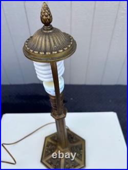 67451 Victorian Slag Glass Table Lamp with Ornate Brass Base