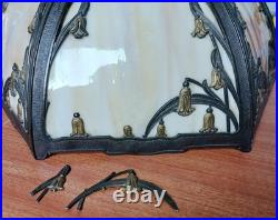 6 Panel Antique Slag Glass Table Lamp Shade Art Nouveau Period