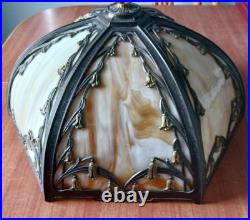 6 Panel Antique Slag Glass Table Lamp Shade Art Nouveau Period