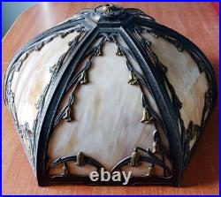 6 Panel Antique Slag Glass Table Lamp Shade Art Nouveau Period
