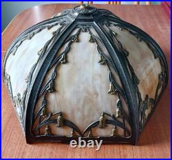 6 Panel Antique Slag Glass Table Lamp Shade Art Nouveau Period