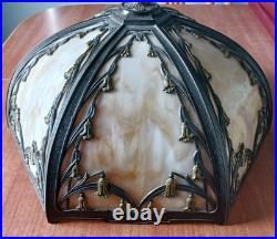 6 Panel Antique Slag Glass Table Lamp Shade Art Nouveau Period