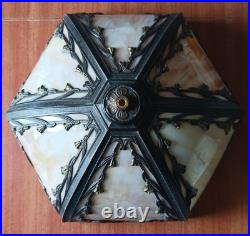 6 Panel Antique Slag Glass Table Lamp Shade Art Nouveau Period 6 Panel Antique Slag Glass Table Lamp Shade Art Nouveau Period