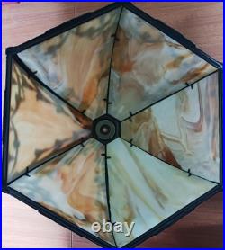 6 Panel Antique Slag Glass Table Lamp Shade Art Nouveau Period