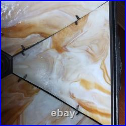 6 Panel Antique Slag Glass Table Lamp Shade Art Nouveau Period