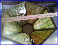 6 Sided Mission Green & Gold Slag Glass Lamp Shade Arts & Crafts Hexagon Fitter