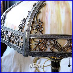 8 Panel Bent Caramel Slag Glass Lamp-RARE Find and Condition-Restored with Origi