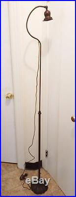 ADJUSTABLE (46-67) HANDEL BRONZE FLOOR LAMP With PERIOD SLAG GLASS SHADE