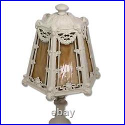 AMW Art Metal Works Amber Slag Glass 16 Boudoir Lamp Swags Antique 1920's
