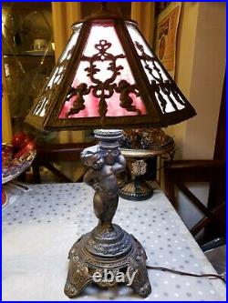 ANTE VTG EF EF INDUSTRIES Stained Slag Glass Lamp & Shade ANGEL VASE #338 1970