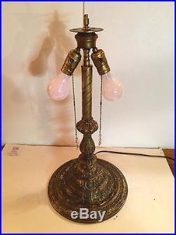 Antique 12 Panel Carmel Slag Glass & Bronze Filigree Table Lamp Early 20th C