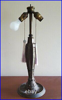 ANTIQUE 1900's FLOWER BASKET FILIGREE 8 PANEL SLAG GLASS LAMP HANDEL B&H ERA W@W