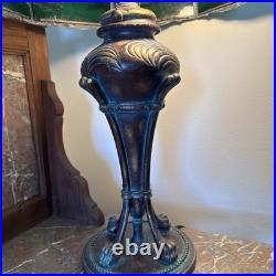 ANTIQUE 24 LARGE 6 PANEL GREEN C. 1920's SLAG GLASS LAMP CHANDELIER EXC. COND